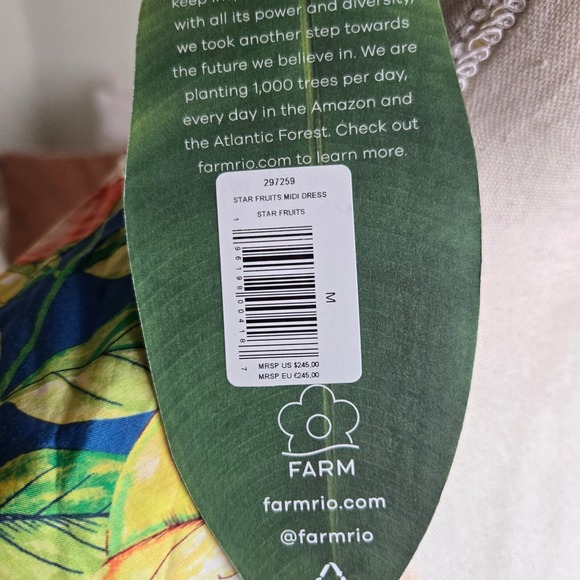 Anthropologie Farm Rio Sz Medium Star Fruits Puff‎ Sleeve Midi Dress Tropical - Picture 7 of 13